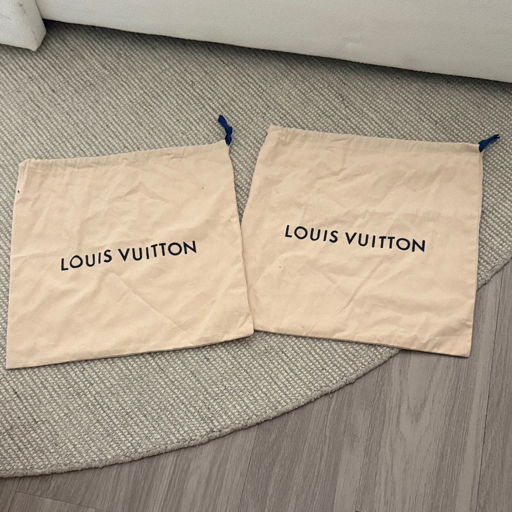 Louis Vuitton Cream Drawstring Dust Bags with Black Logo